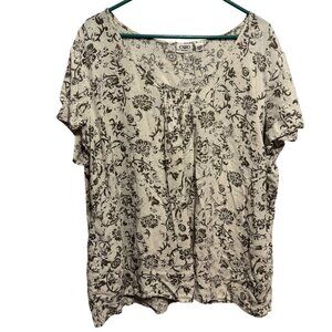 Cato Woman Floral Print Short Sleeve Top Size 26/28W Beige & Olive
